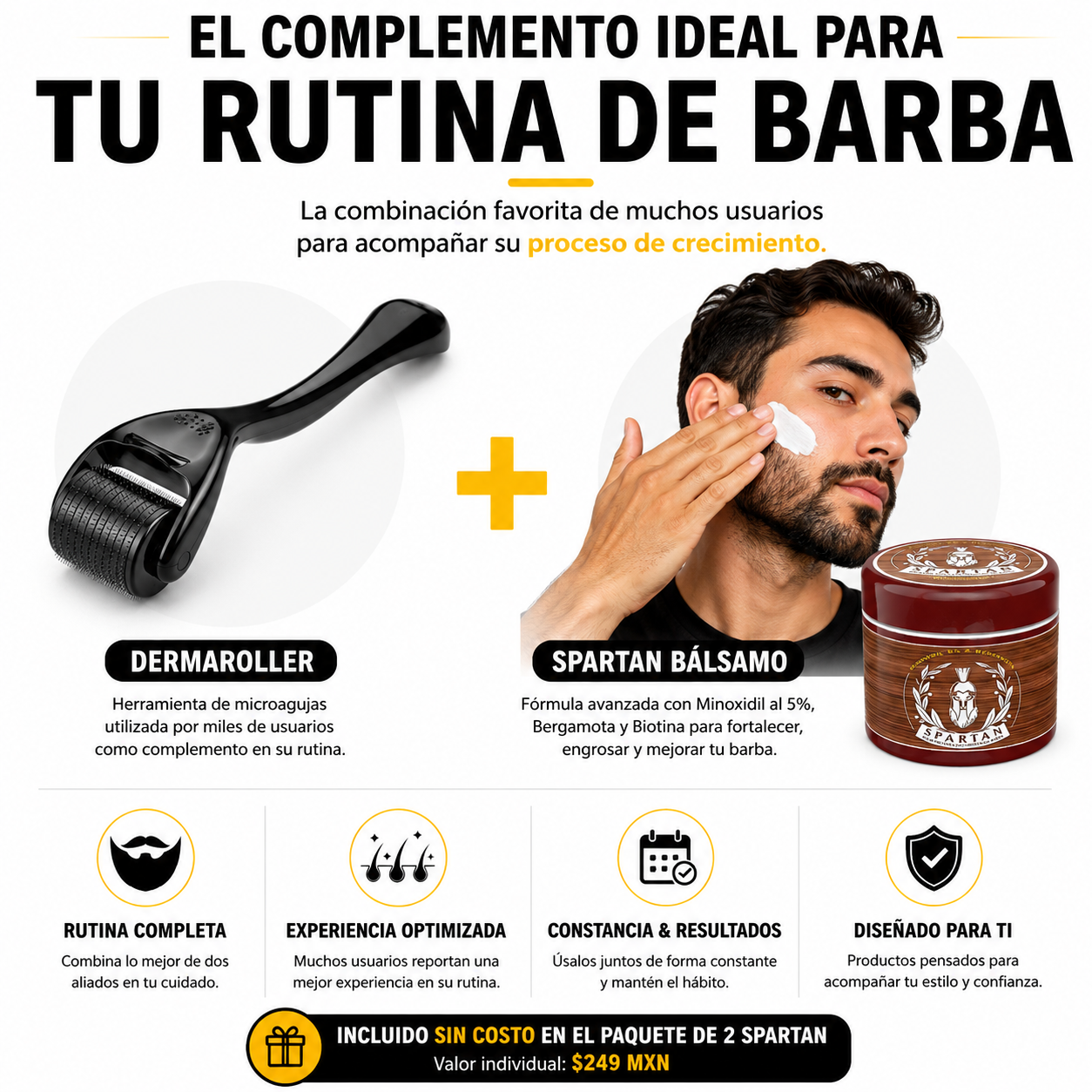 D) Dermaroller Spartan para Barba y Piel | Herramienta de Microagujas | Envío Gratis