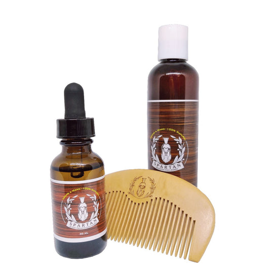 D2) KIT INDISPENSABLE CUIDADO DE BARBA: Aceite + Shampoo + Peine