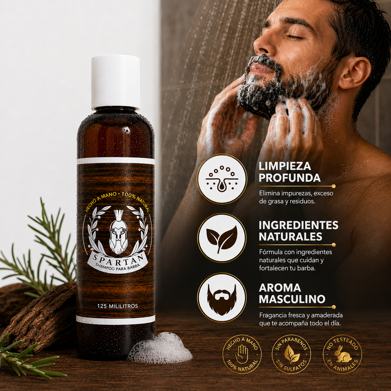 D) KIT CUIDADO DE BARBA Aceite, Shampoo y Peine – Combo Esencial