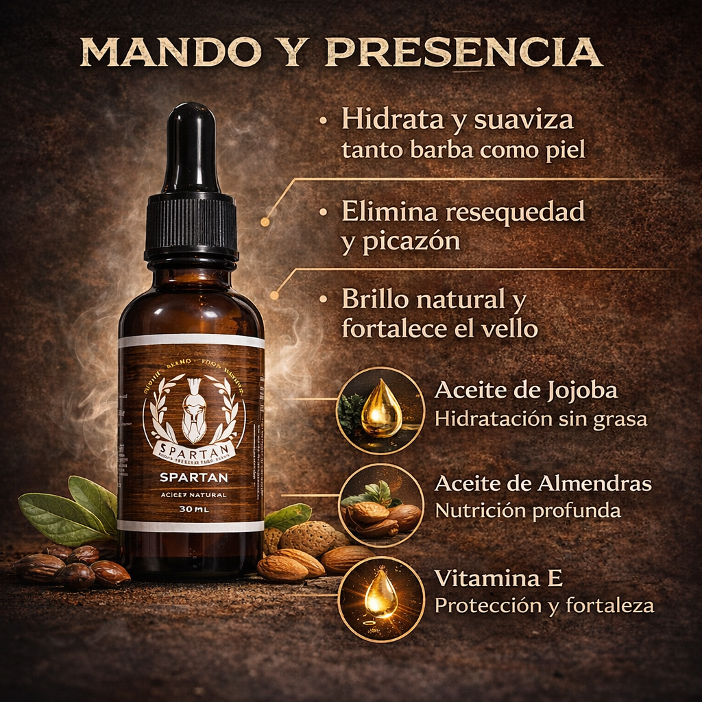 G) Aceite para Barba Spartan 30ML – Hidratación Profunda y Brillo Natural | Rinde 2–3 Meses | ENVÍO GRATIS