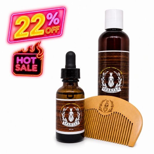 D) KIT CUIDADO DE BARBA Aceite, Shampoo y Peine – Combo Esencial
