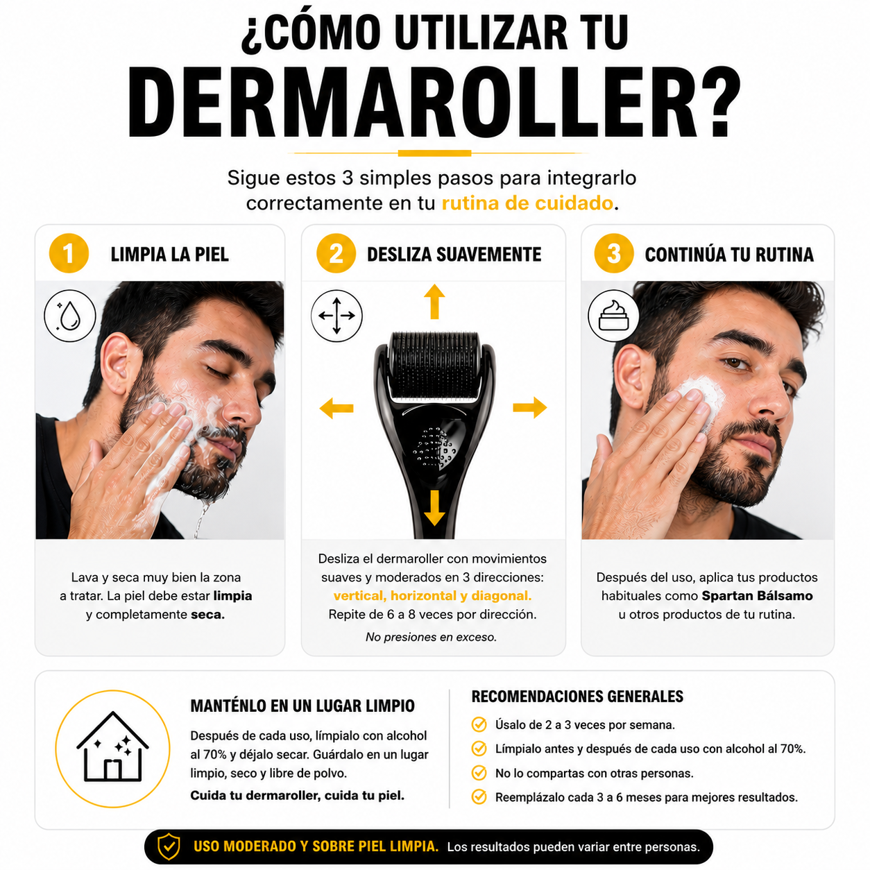 D) Dermaroller Spartan para Barba y Piel | Herramienta de Microagujas | Envío Gratis